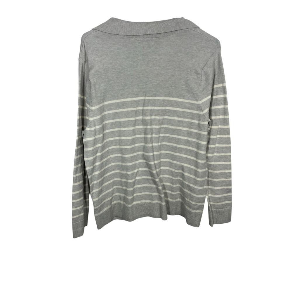 Crown & Ivy Gray White Striped Collared Sweater Women’s XL Preppy Coastal Casual - Picture 5 of 5